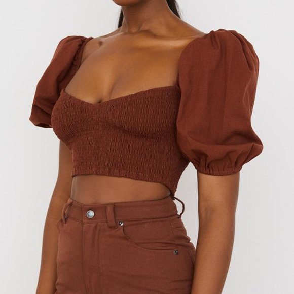House of CB Lavanna Cocoa Puff Sleeve Cropped Top - Picture 4 of 8